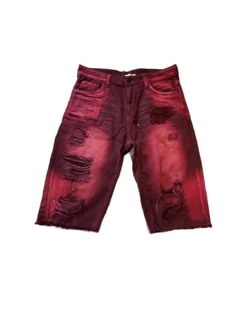 Smoke Rise Men's Distressed Denim Shorts Size 34 Red Paint Splatter